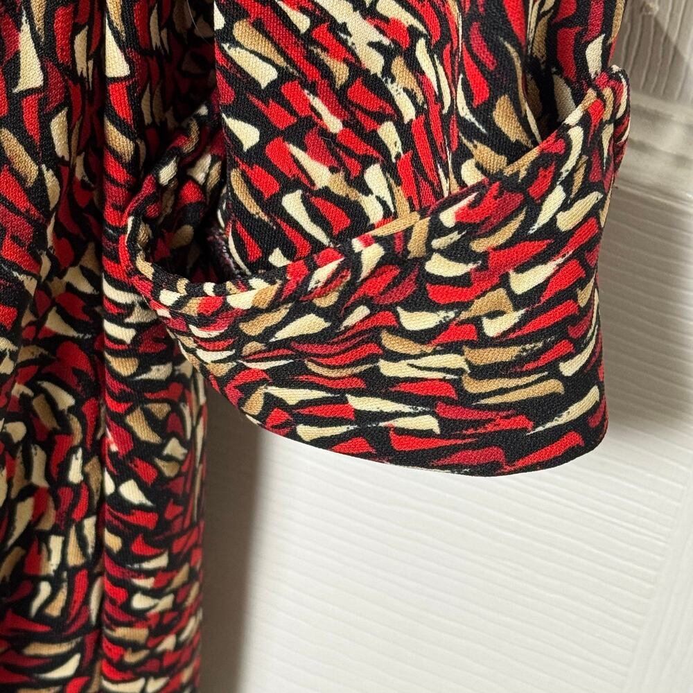 Abstract Geometric Faux Wrap Sheath Dress Surplice V Neck Career Office - Picture 6 of 9